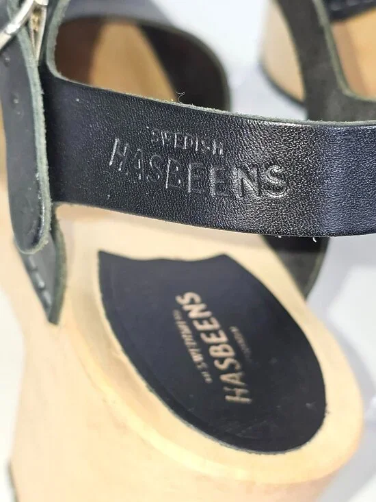 Hasbeen Women's Black Wooden Swedish Krillan Heels Size 41 (10.5) 1865 - Picture 12 of 16